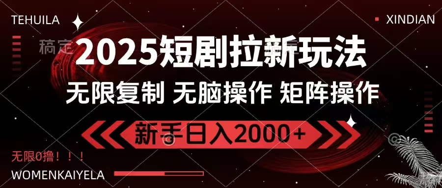 2025短剧拉新玩法，无需注册登录，无限0撸，无脑批量操作日入2000+创业项目-副业赚钱-互联网创业-资源整合HubZap创业