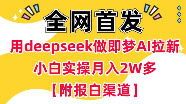 用deepseek做即梦Ai拉新 小白实操月入过W+【附报白渠道】创业项目-副业赚钱-互联网创业-资源整合HubZap创业