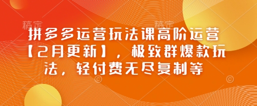 拼多多运营玩法课高阶运营【2月更新】,极致群爆款玩法,轻付费无尽复制等创业项目-副业赚钱-互联网创业-资源整合HubZap创业